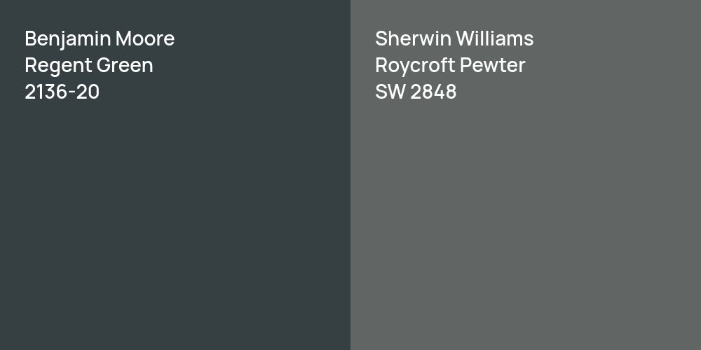 Benjamin Moore Regent Green vs. Sherwin Williams Roycroft Pewter