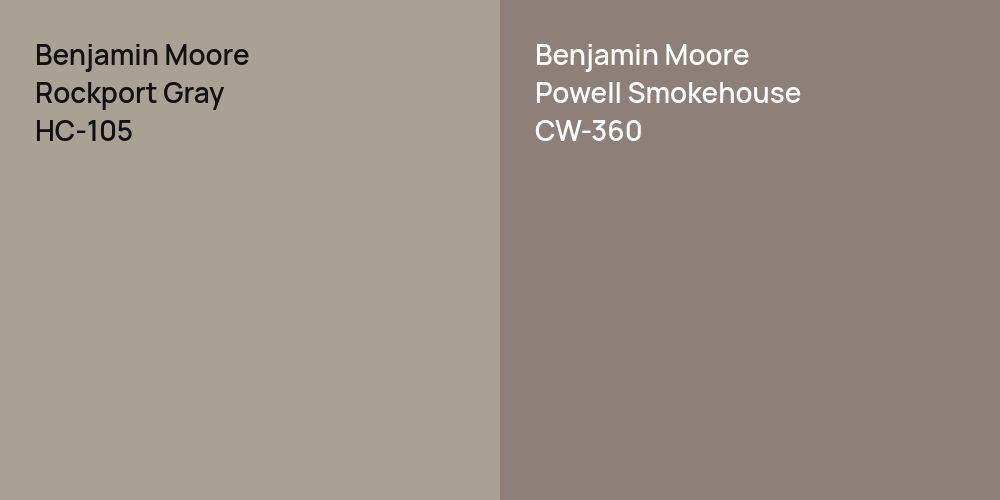 Benjamin Moore Rockport Gray vs. Benjamin Moore Powell Smokehouse