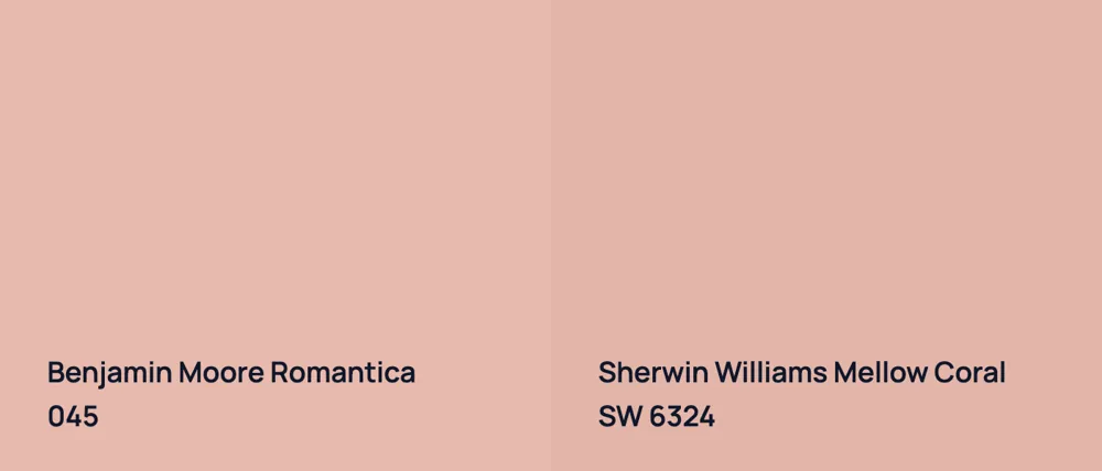 Benjamin Moore Romantica 045 vs Sherwin Williams Mellow Coral SW 6324