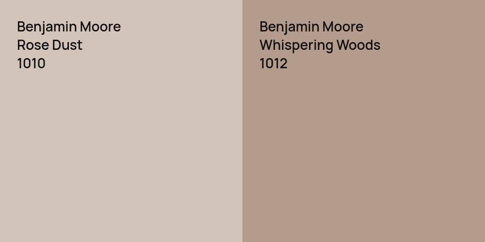 Benjamin Moore Rose Dust vs. Benjamin Moore Whispering Woods