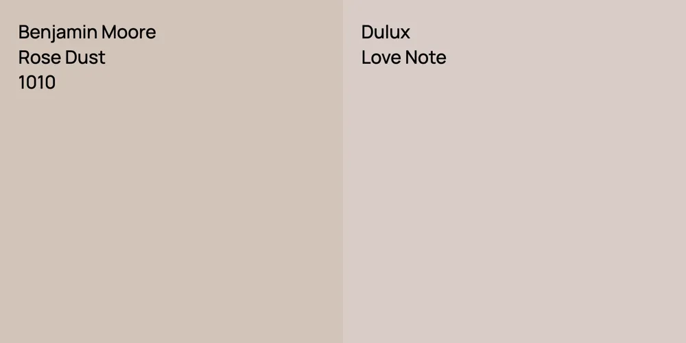 Benjamin Moore Rose Dust vs. Dulux Love Note