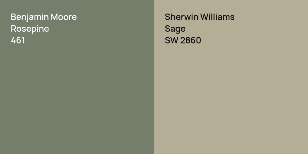 Benjamin Moore Rosepine vs. Sherwin Williams Sage