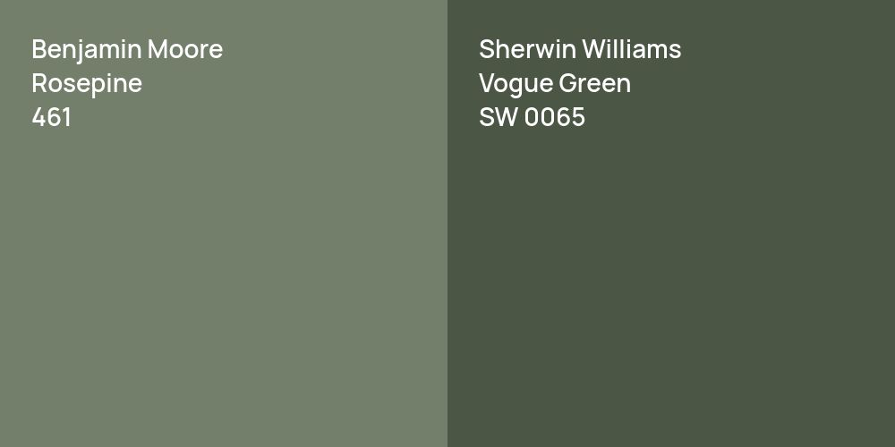 Benjamin Moore Rosepine vs. Sherwin Williams Vogue Green