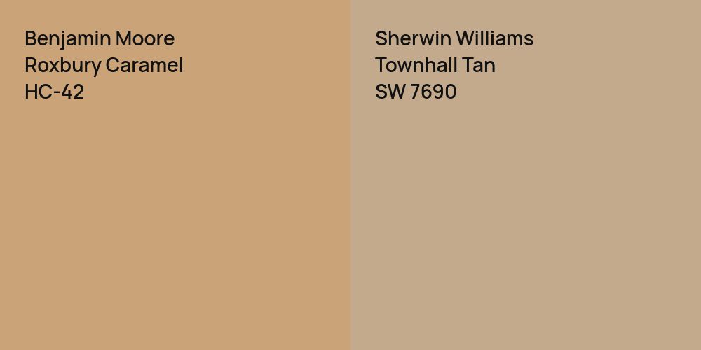 Benjamin Moore Roxbury Caramel vs. Sherwin Williams Townhall Tan