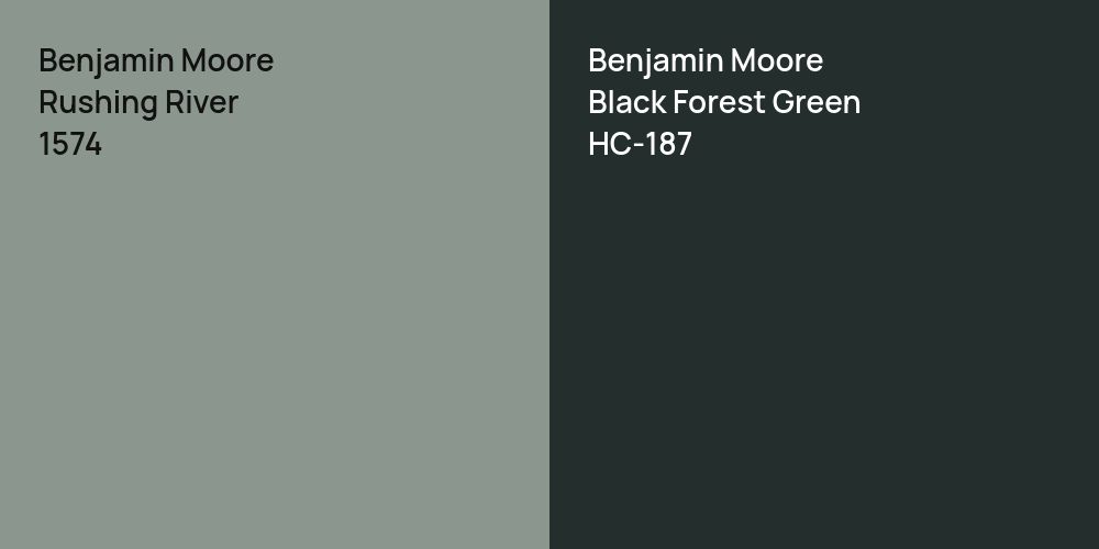 Benjamin Moore Rushing River vs. Benjamin Moore Black Forest Green