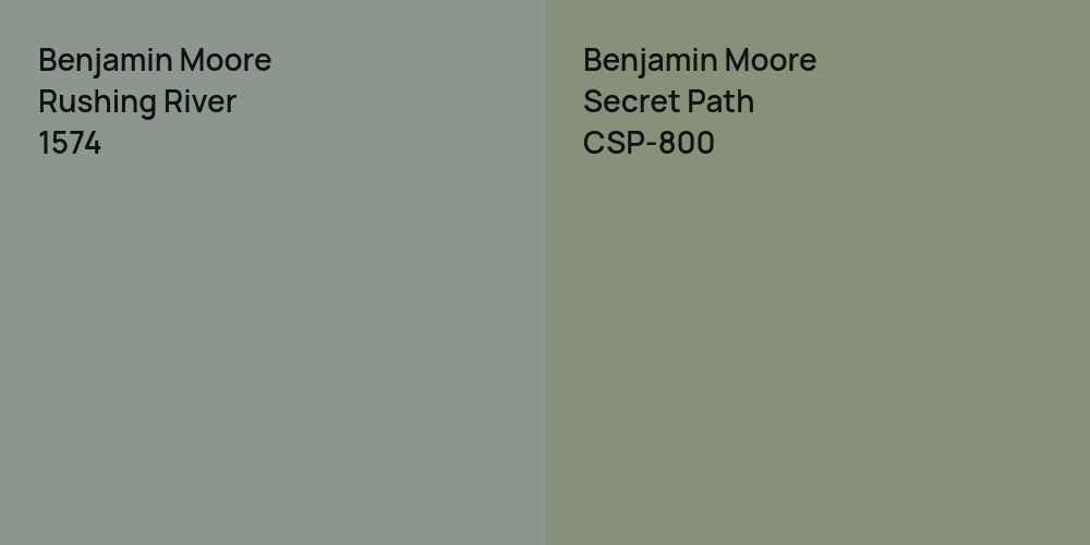 Benjamin Moore Rushing River vs. Benjamin Moore Secret Path