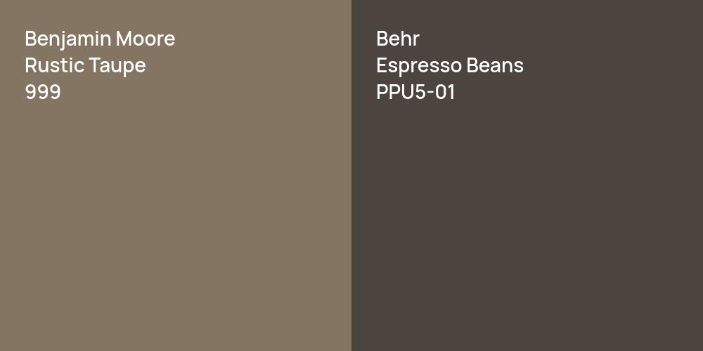 Benjamin Moore Rustic Taupe vs. Behr Espresso Beans comparison