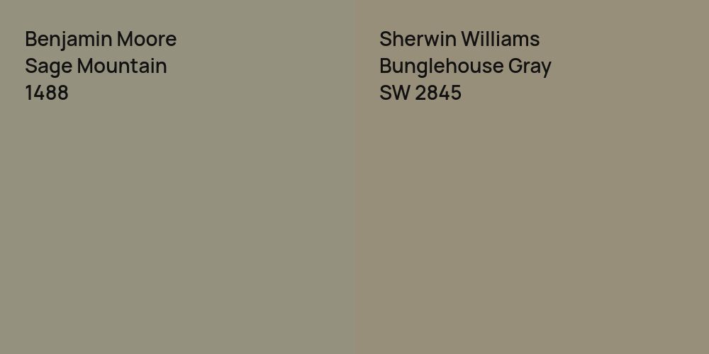 Benjamin Moore Sage Mountain vs. Sherwin Williams Bunglehouse Gray