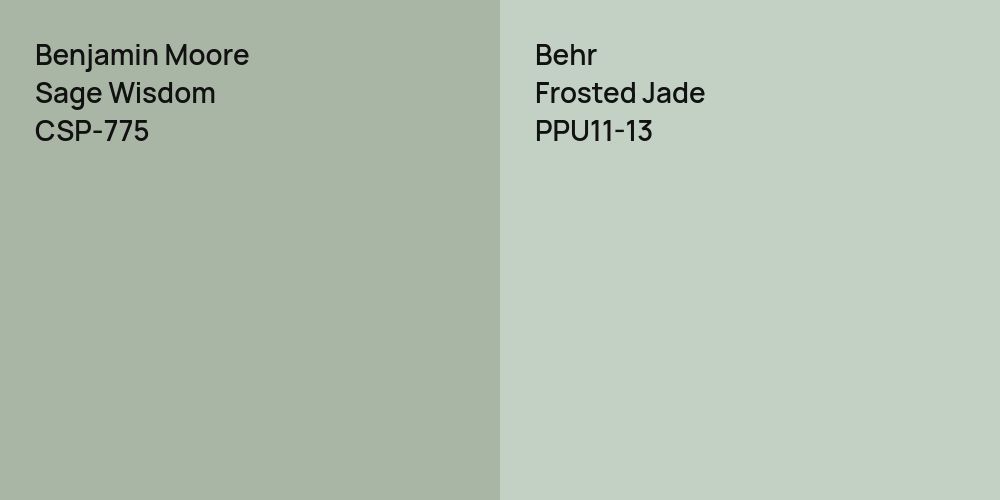 Benjamin Moore Sage Wisdom vs. Behr Frosted Jade