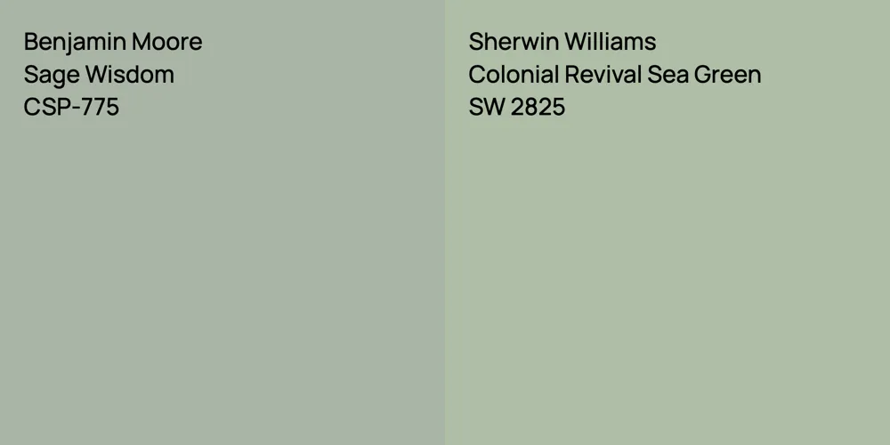 Benjamin Moore Sage Wisdom vs. Sherwin Williams Colonial Revival Sea Green