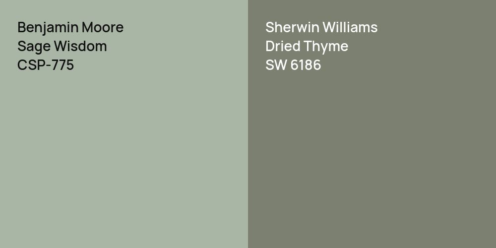 Benjamin Moore Sage Wisdom vs. Sherwin Williams Dried Thyme