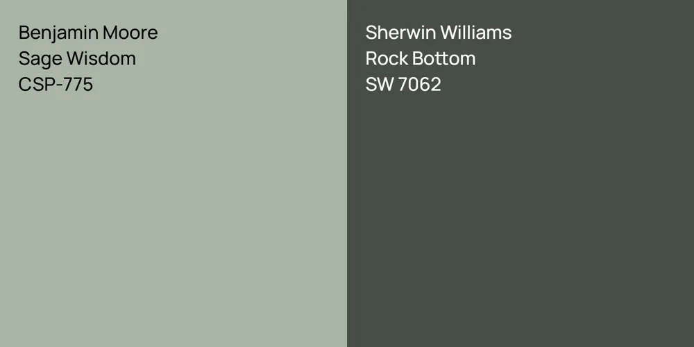 Benjamin Moore Sage Wisdom vs. Sherwin Williams Rock Bottom