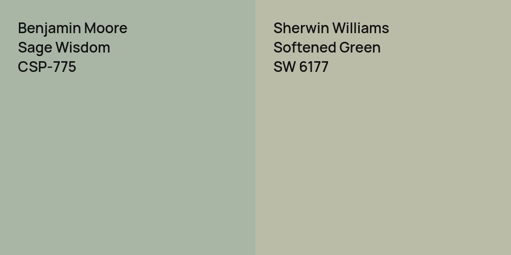 Benjamin Moore Sage Wisdom vs. Sherwin Williams Softened Green