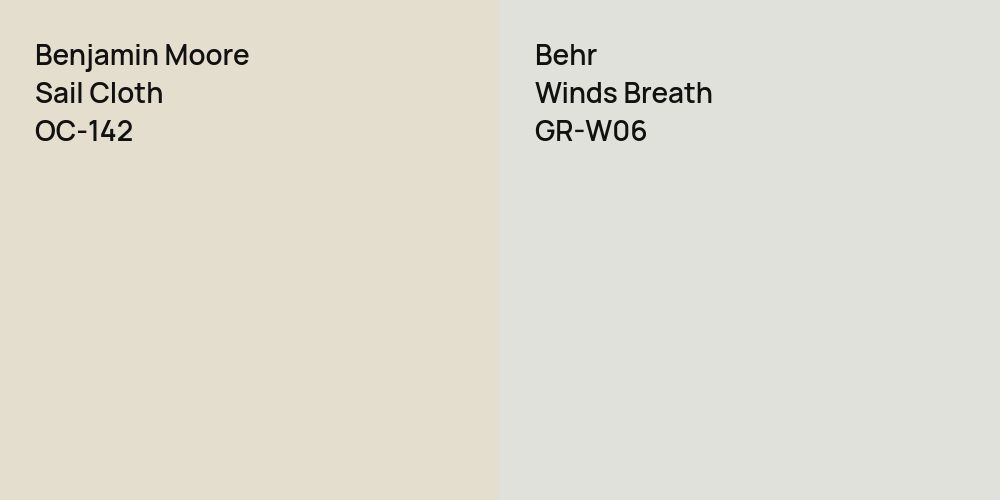 Benjamin Moore Sail Cloth vs. Behr Winds Breath