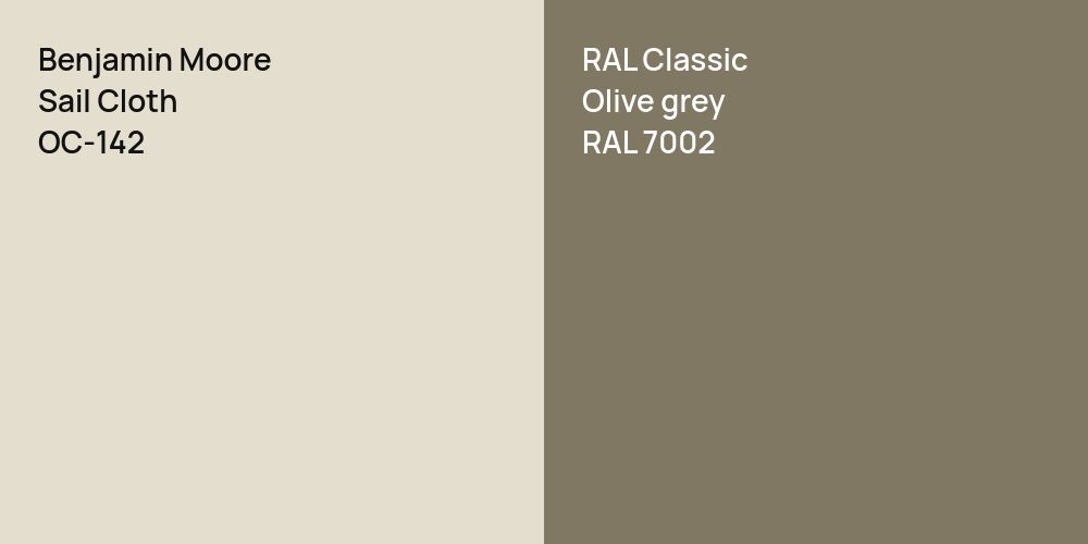 Benjamin Moore Sail Cloth vs. RAL Classic  Olive grey