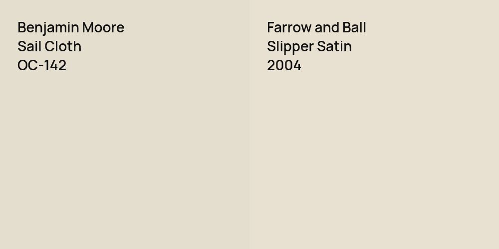 Benjamin Moore Sail Cloth vs. Farrow and Ball Slipper Satin