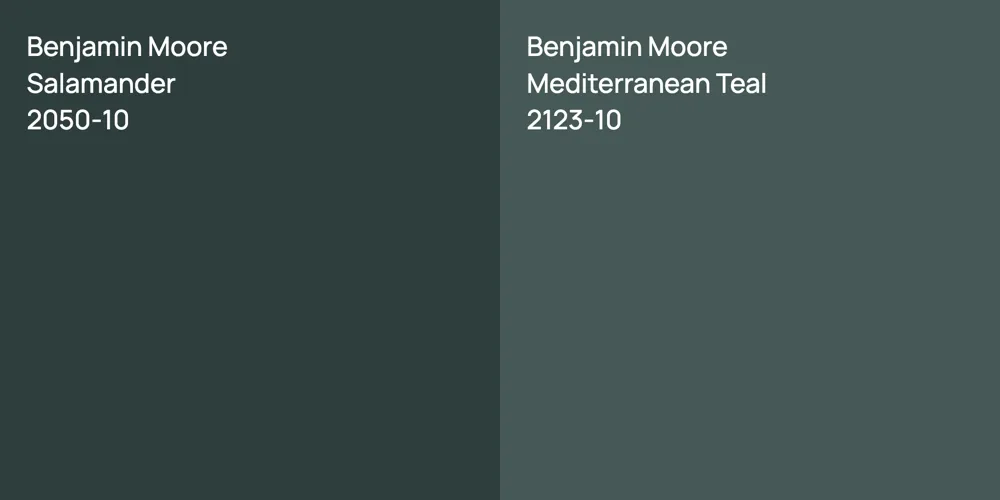 Benjamin Moore Salamander vs. Benjamin Moore Mediterranean Teal