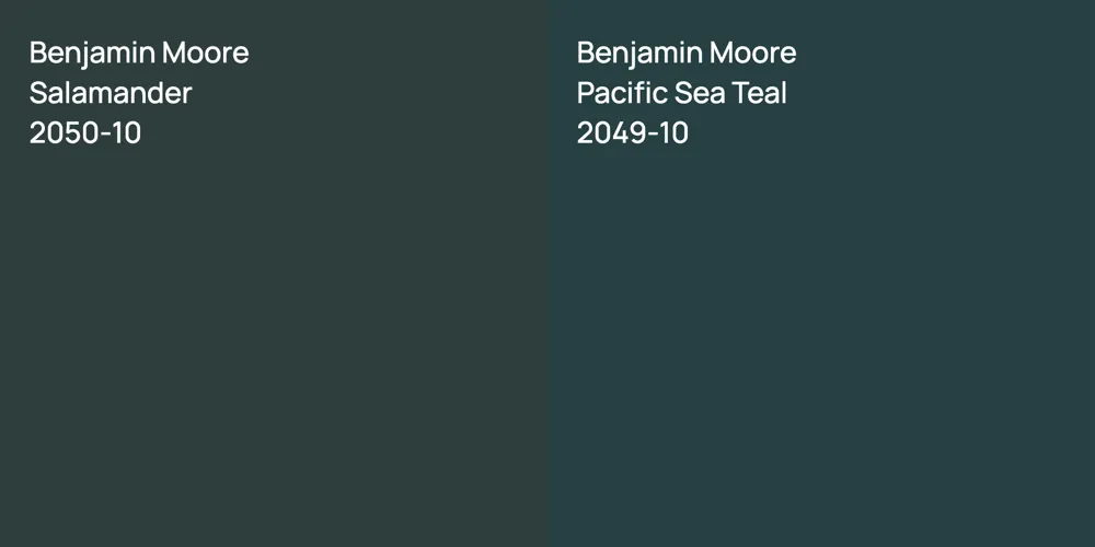 Benjamin Moore Salamander vs. Benjamin Moore Pacific Sea Teal