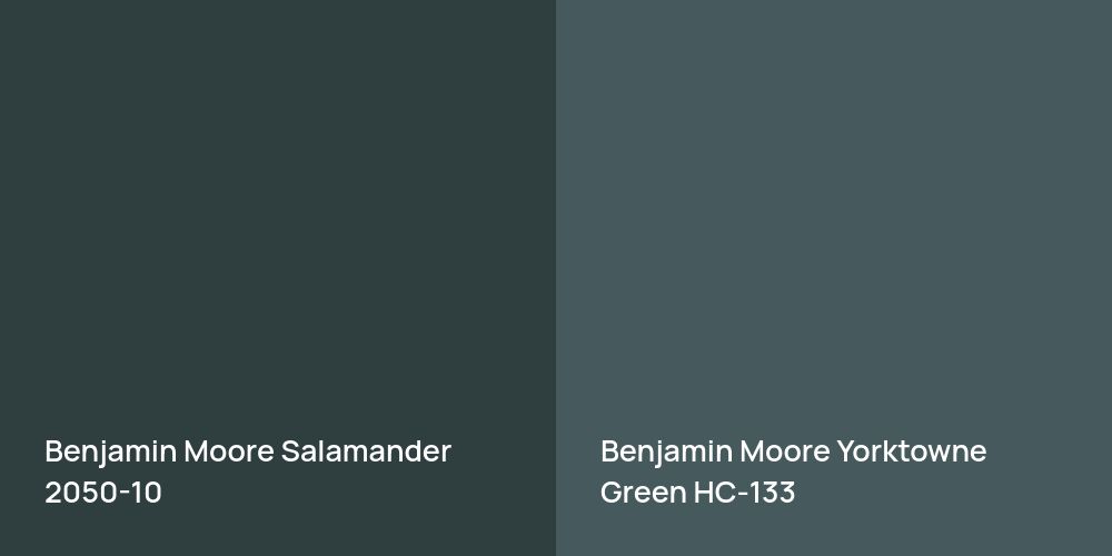 Benjamin Moore Salamander vs. Benjamin Moore Yorktowne Green