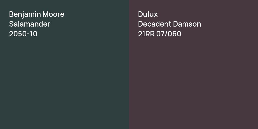 Benjamin Moore Salamander vs. Dulux Decadent Damson