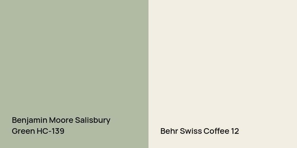 Benjamin Moore Salisbury Green vs. Behr Swiss Coffee