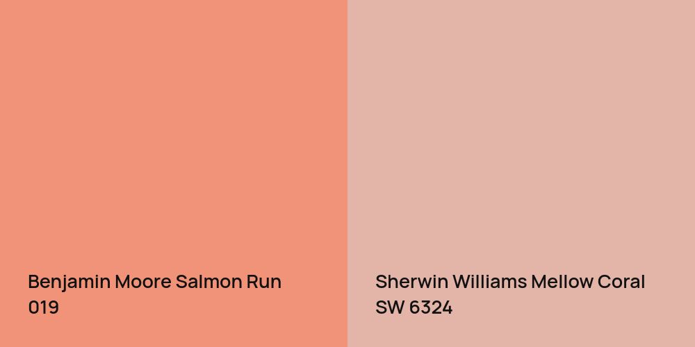 Benjamin Moore Salmon Run vs. Sherwin Williams Mellow Coral