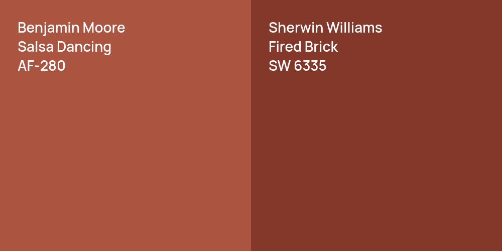 Benjamin Moore Salsa Dancing vs. Sherwin Williams Fired Brick