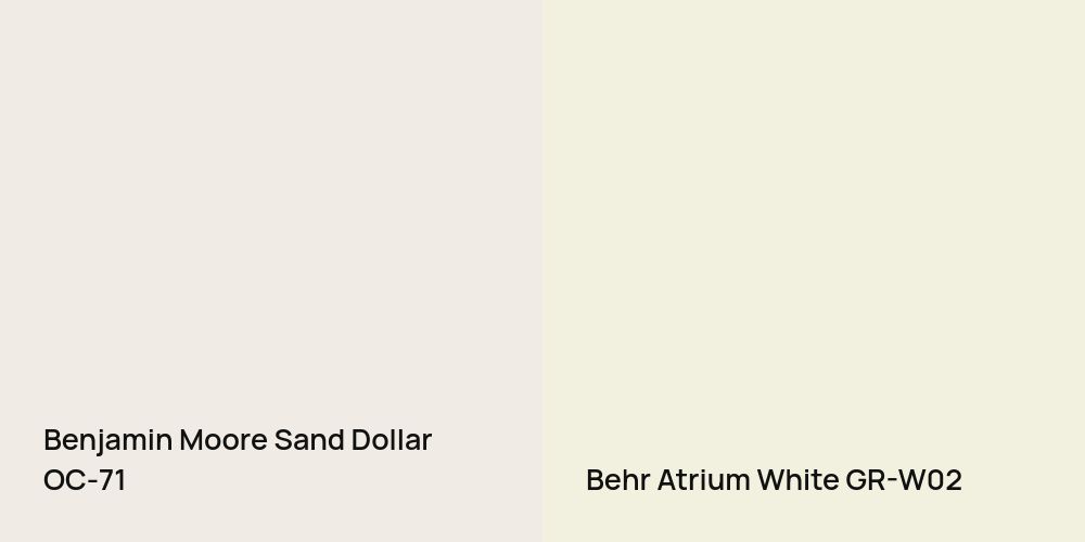 Benjamin Moore Sand Dollar vs. Behr Atrium White