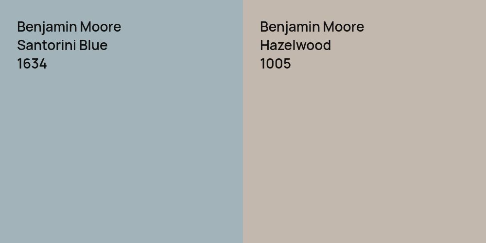 Benjamin Moore Santorini Blue vs. Benjamin Moore Hazelwood