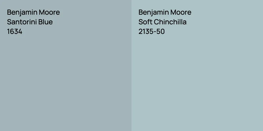 Benjamin Moore Santorini Blue vs. Benjamin Moore Soft Chinchilla