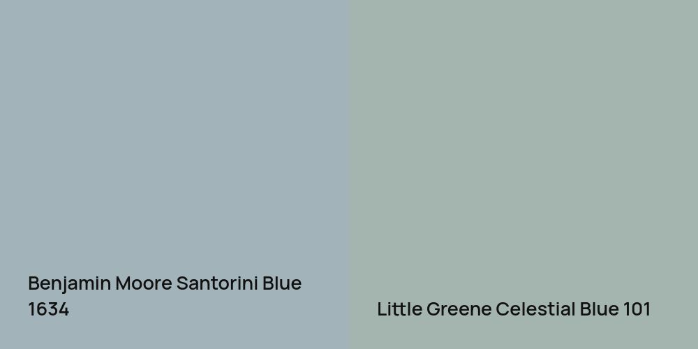 Benjamin Moore Santorini Blue vs. Little Greene Celestial Blue