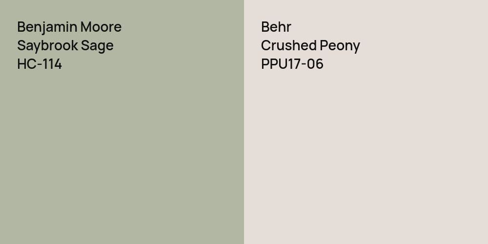 Benjamin Moore Saybrook Sage vs. Behr Crushed Peony