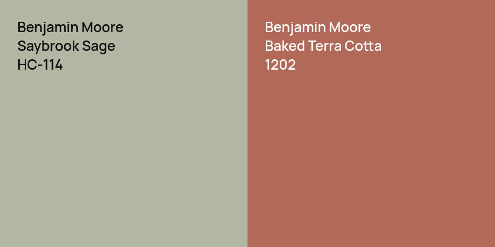 Benjamin Moore Saybrook Sage vs. Benjamin Moore Baked Terra Cotta