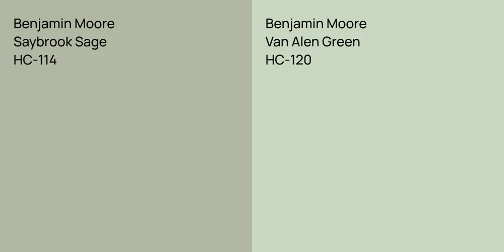 Benjamin Moore Saybrook Sage vs. Benjamin Moore Van Alen Green