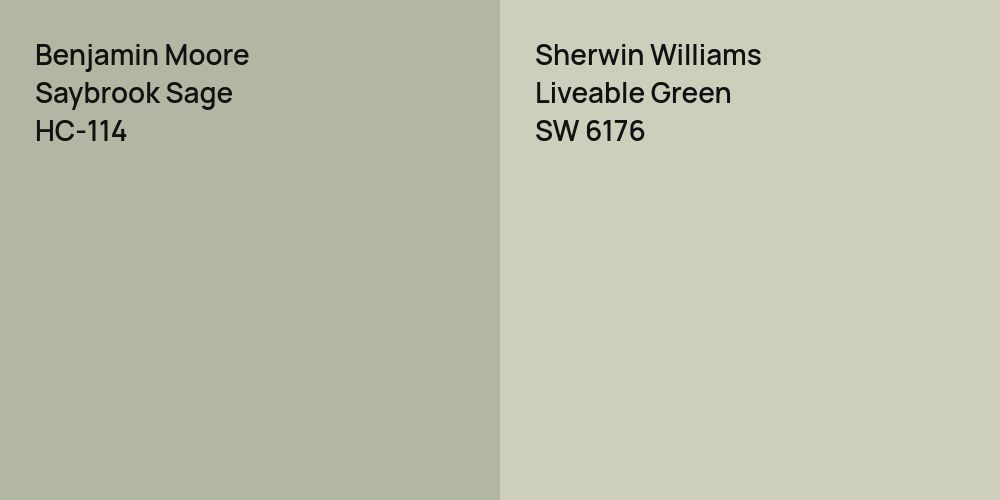 Benjamin Moore Saybrook Sage vs. Sherwin Williams Liveable Green