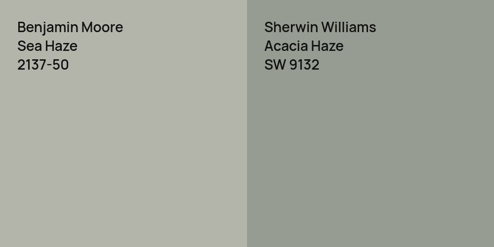 Benjamin Moore Sea Haze vs. Sherwin Williams Acacia Haze