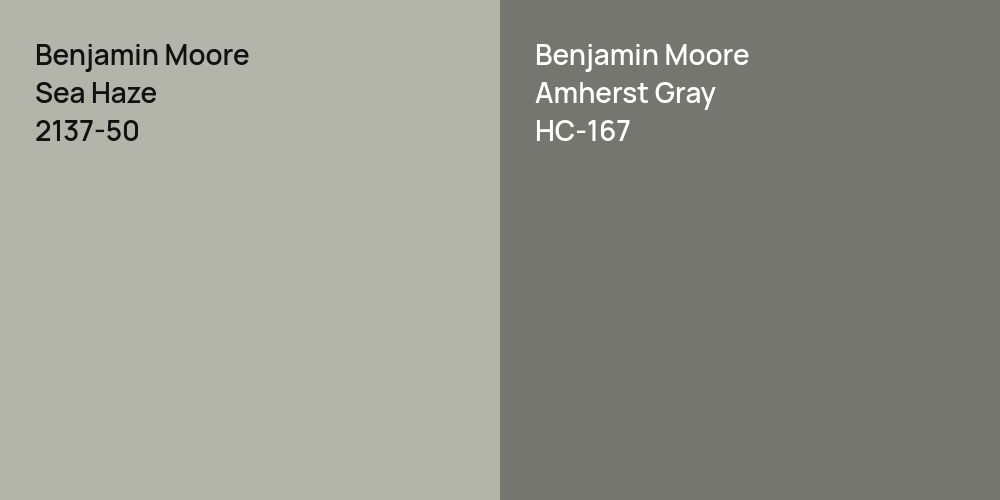 Benjamin Moore Sea Haze vs. Benjamin Moore Amherst Gray