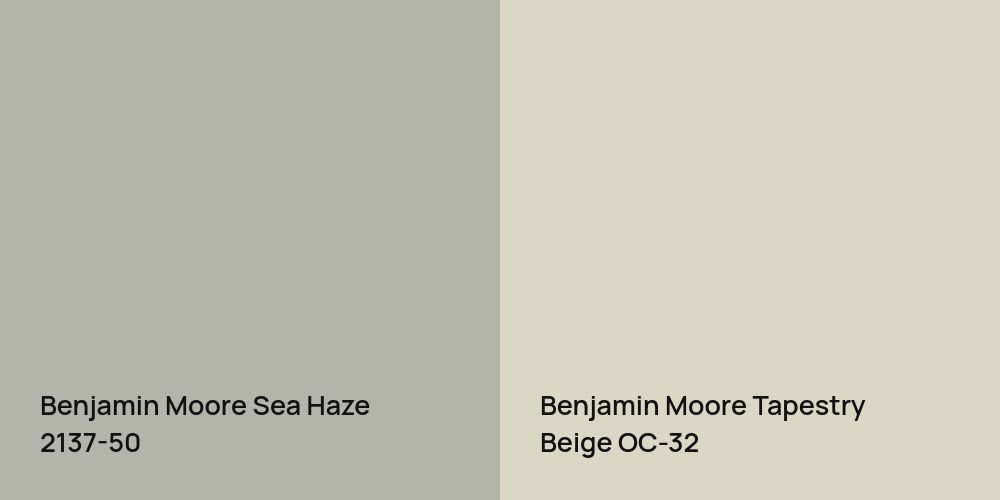 Benjamin Moore Sea Haze vs. Benjamin Moore Tapestry Beige