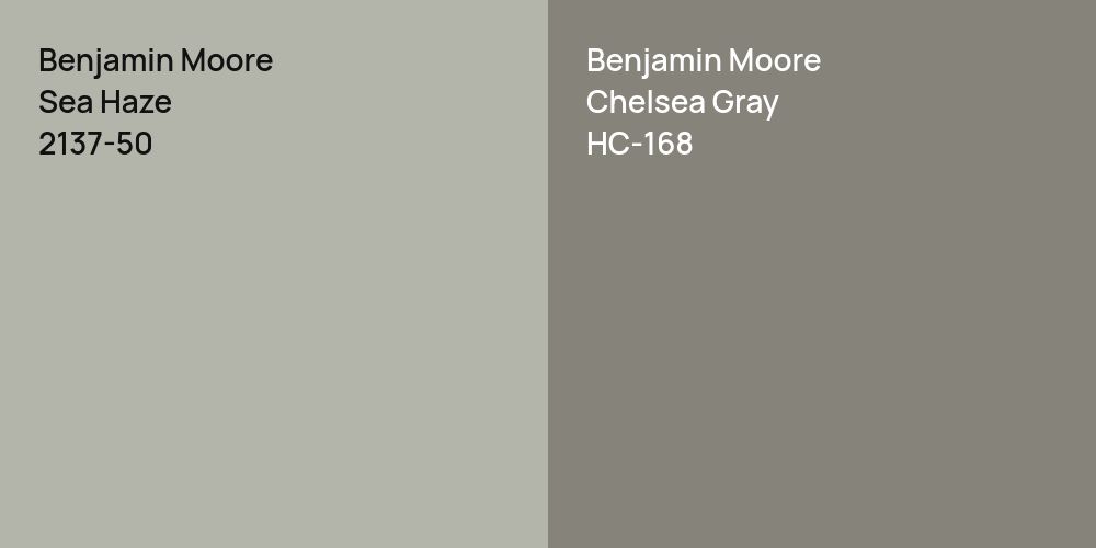 Benjamin Moore Sea Haze vs. Benjamin Moore Chelsea Gray