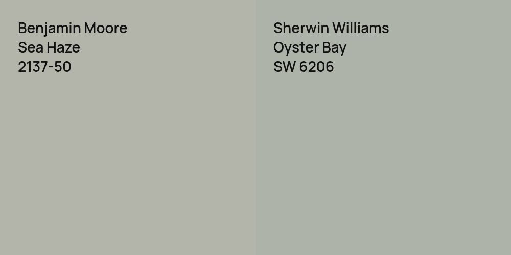 Benjamin Moore Sea Haze vs. Sherwin Williams Oyster Bay