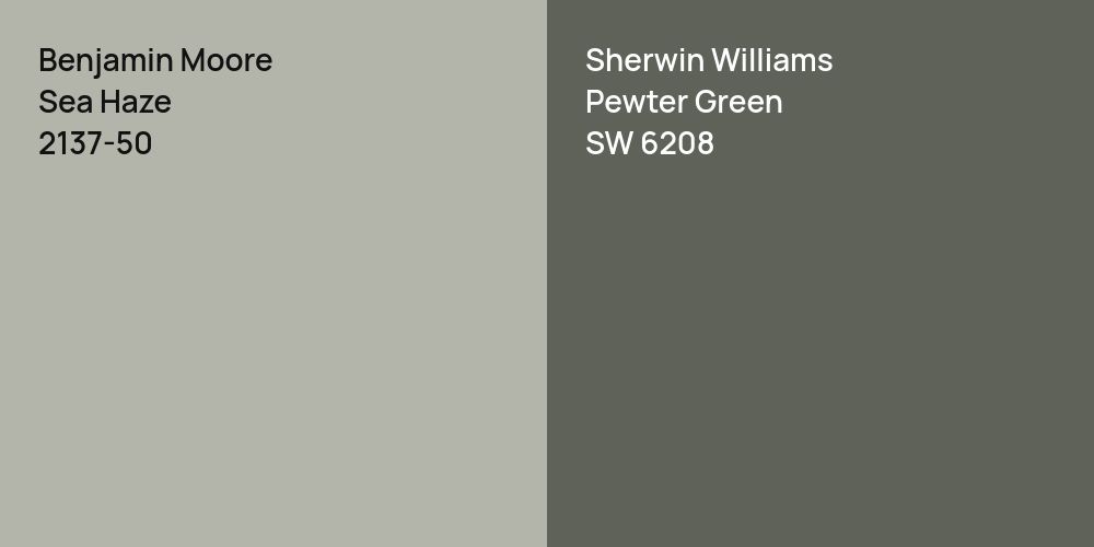 Benjamin Moore Sea Haze vs. Sherwin Williams Pewter Green