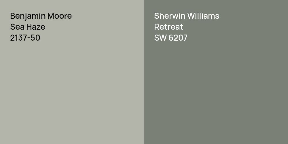 Benjamin Moore Sea Haze vs. Sherwin Williams Retreat