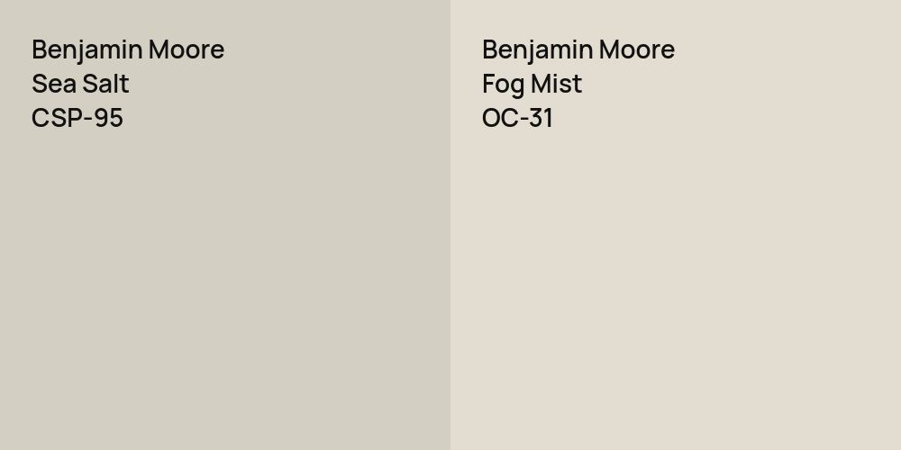 Benjamin Moore Sea Salt vs. Benjamin Moore Fog Mist