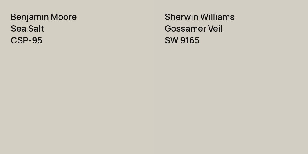 Benjamin Moore Sea Salt vs. Sherwin Williams Gossamer Veil