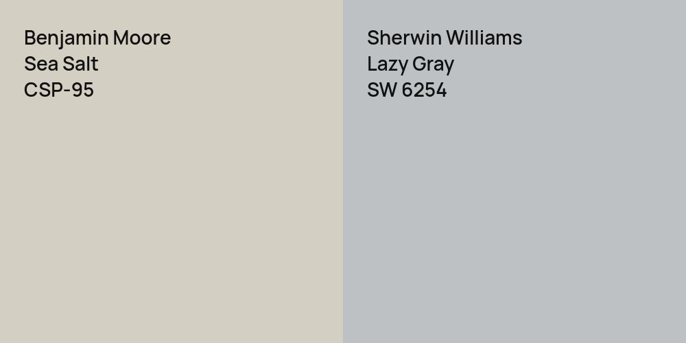 Benjamin Moore Sea Salt vs. Sherwin Williams Lazy Gray