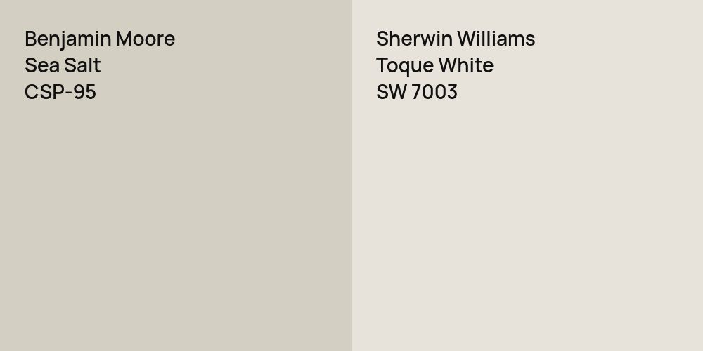 Benjamin Moore Sea Salt vs. Sherwin Williams Toque White