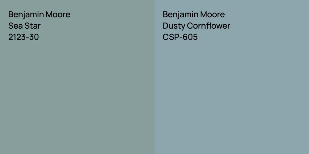 Benjamin Moore Sea Star vs. Benjamin Moore Dusty Cornflower