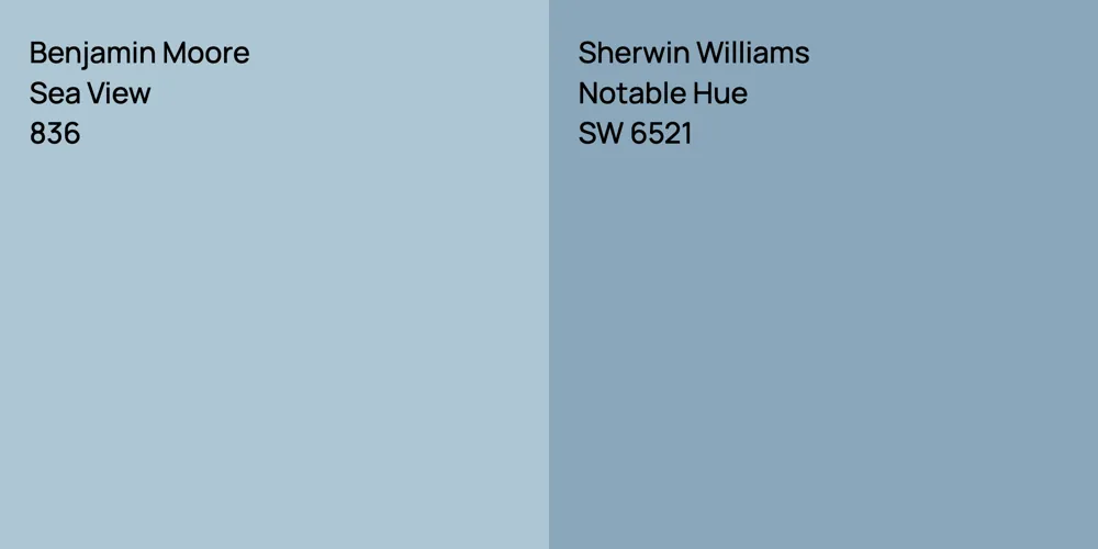 Benjamin Moore Sea View vs. Sherwin Williams Notable Hue