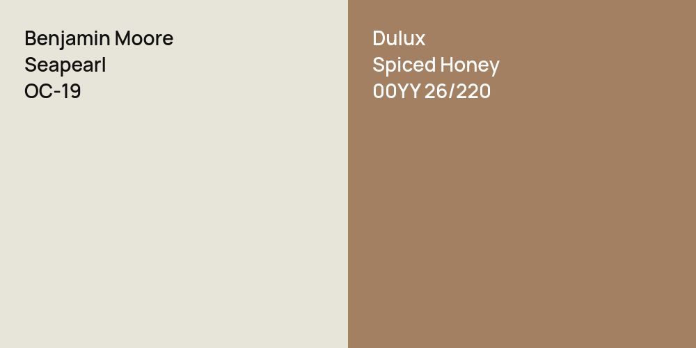 Benjamin Moore Seapearl vs. Dulux Spiced Honey