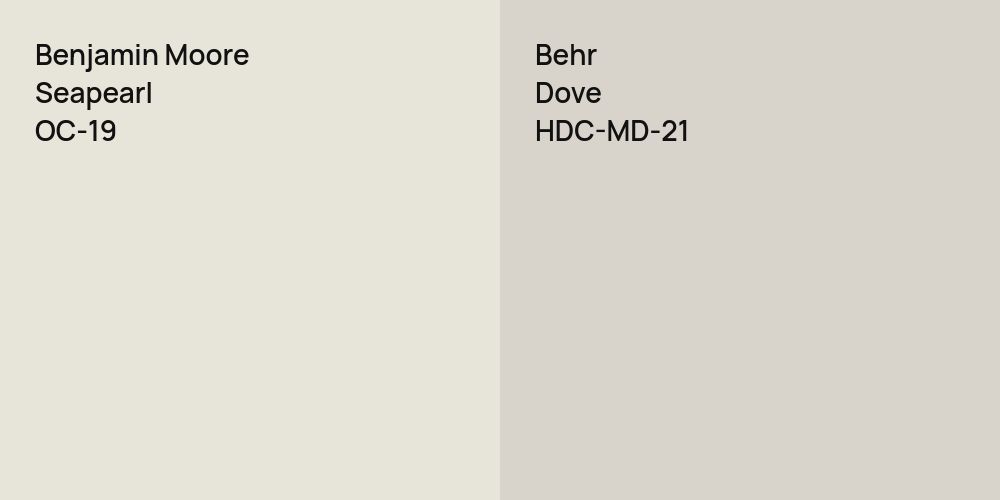 Benjamin Moore Seapearl vs. Behr Dove